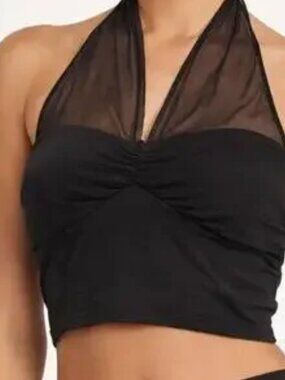 Halara small black tank with lace tie up top with multiple ways to style